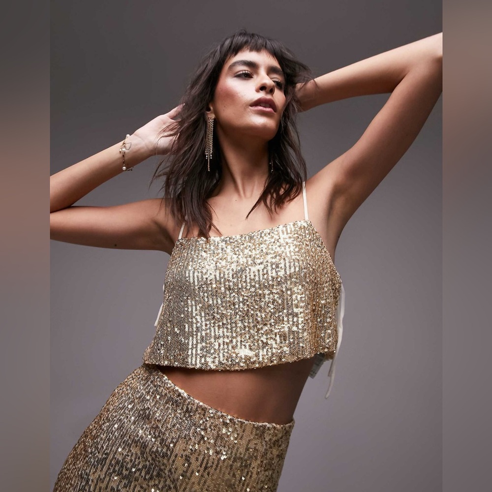 Topshop Sequin Cami in Champagne